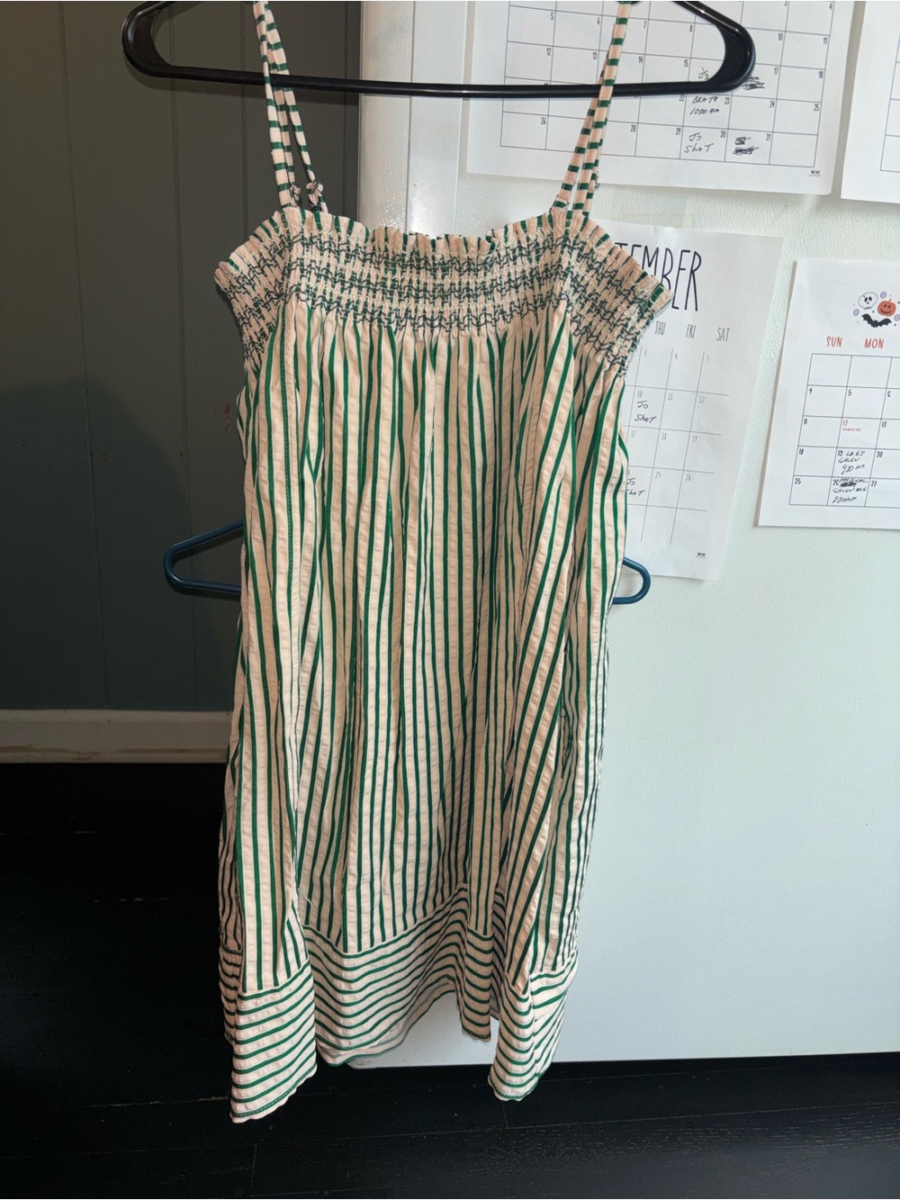 Women’s Green & White Striped Sundress - Smocked Top